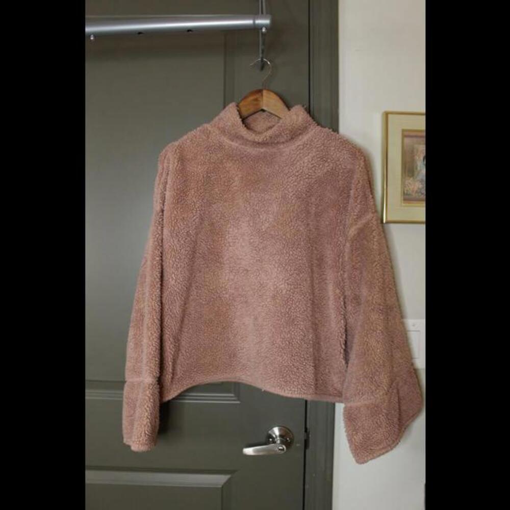 Brooklyn Cloth Pink Mock Neck Sherpa with Flared Sleeves